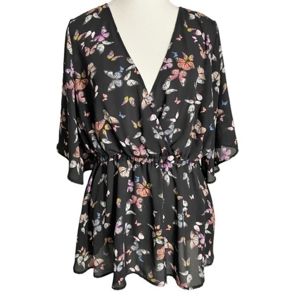 Torrid Butterfly Print Lily Babydoll Georgette Surplice Blouse